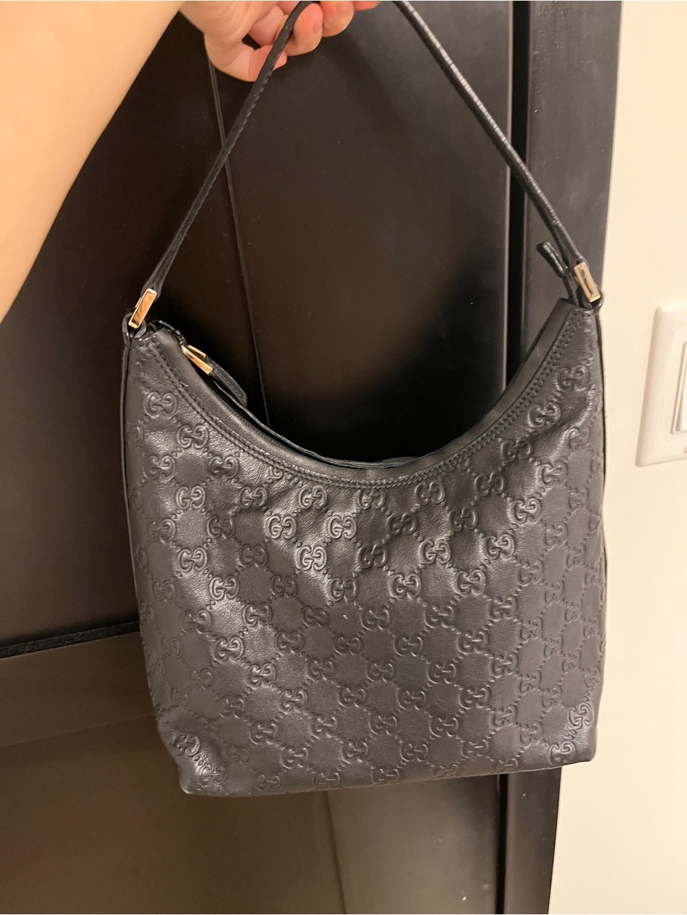 Gucci Black Embossed Leather Shoulder Hobo